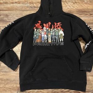 Primitive Naruto Leaf Village Graphic Hoodie Mens Size M Black Hooded Sweatshirt